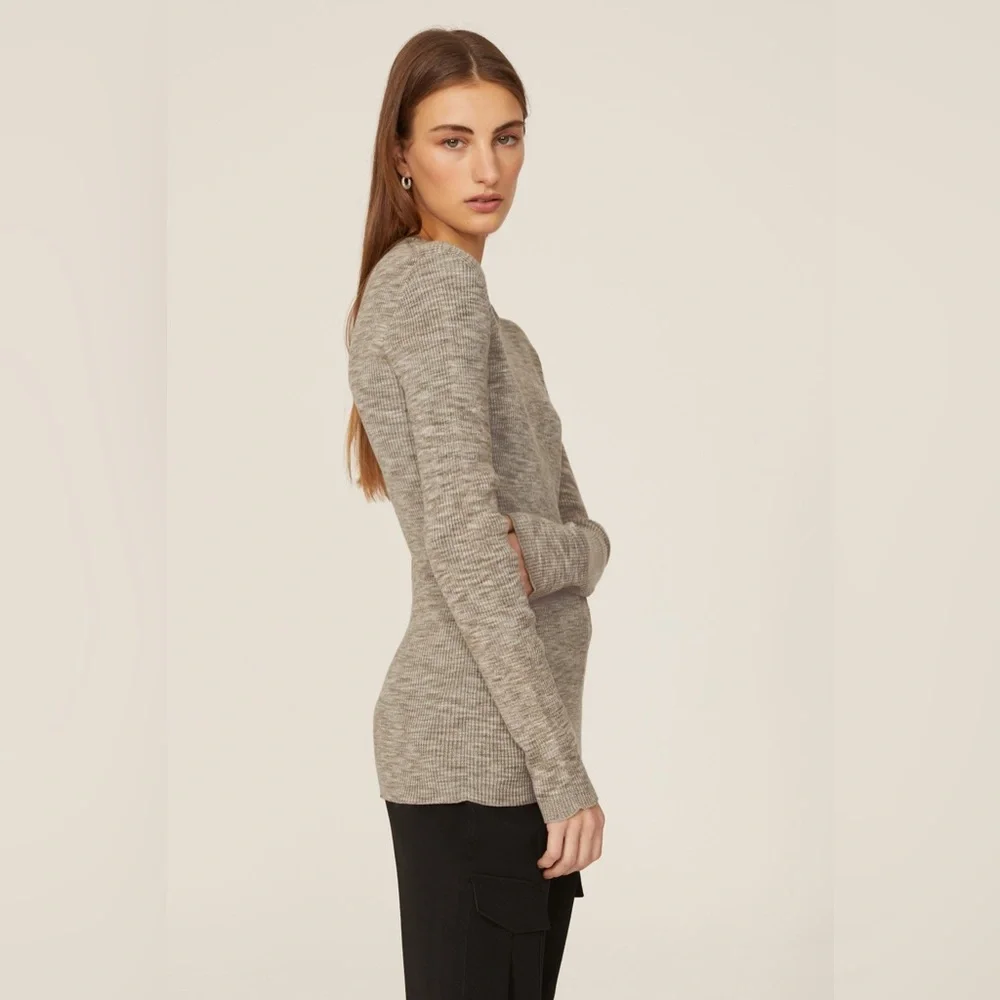 Tibi Printed Combed Cotton Sweater in Brown Crew Neck Fitted‎ Pullover size XXS